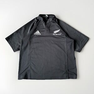 Adidas All Black Rugby Jersey Shirt Mens Medium Henley New Zealand Union Logo